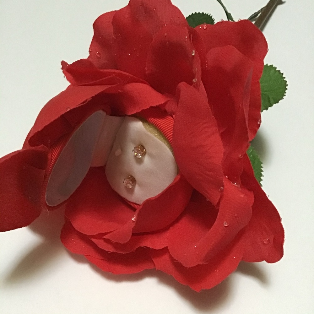 Long Stem Red Rose With Cubic Zirconia CZ Crystal Lab Created Diamond Earrings